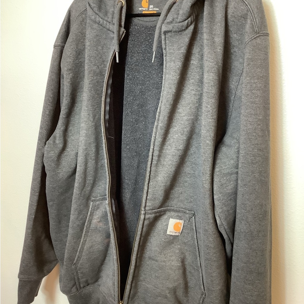 Carhartt 2 piece bundle Gray hoodie & black Beenie 2XL kangaroo pockets full zip - Picture 2 of 16